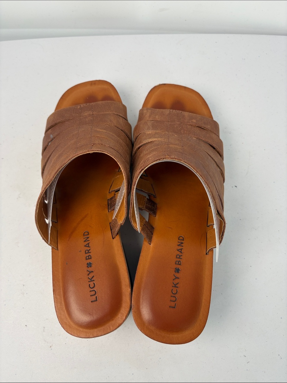 👟 Lucky Brand Tan soft leather Slide Mules with Block Heel - Picture 4 of 9